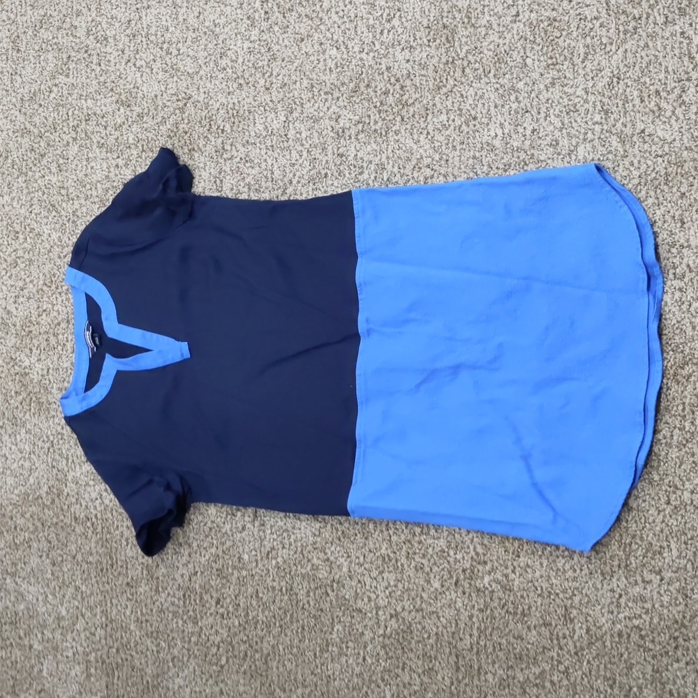Land's End short sleeve navy and blue stretchy casual dress color block 8